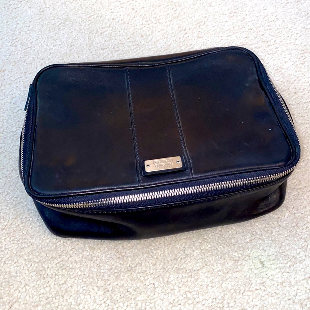 Coach men’s black leather toiletries bag with handle
